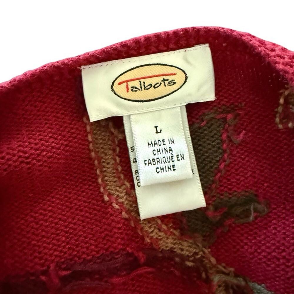 Talbots Red Leaf Design Cotton & Ramie Blend Zip Up Cardigan Sweater sz Large - Picture 4 of 16